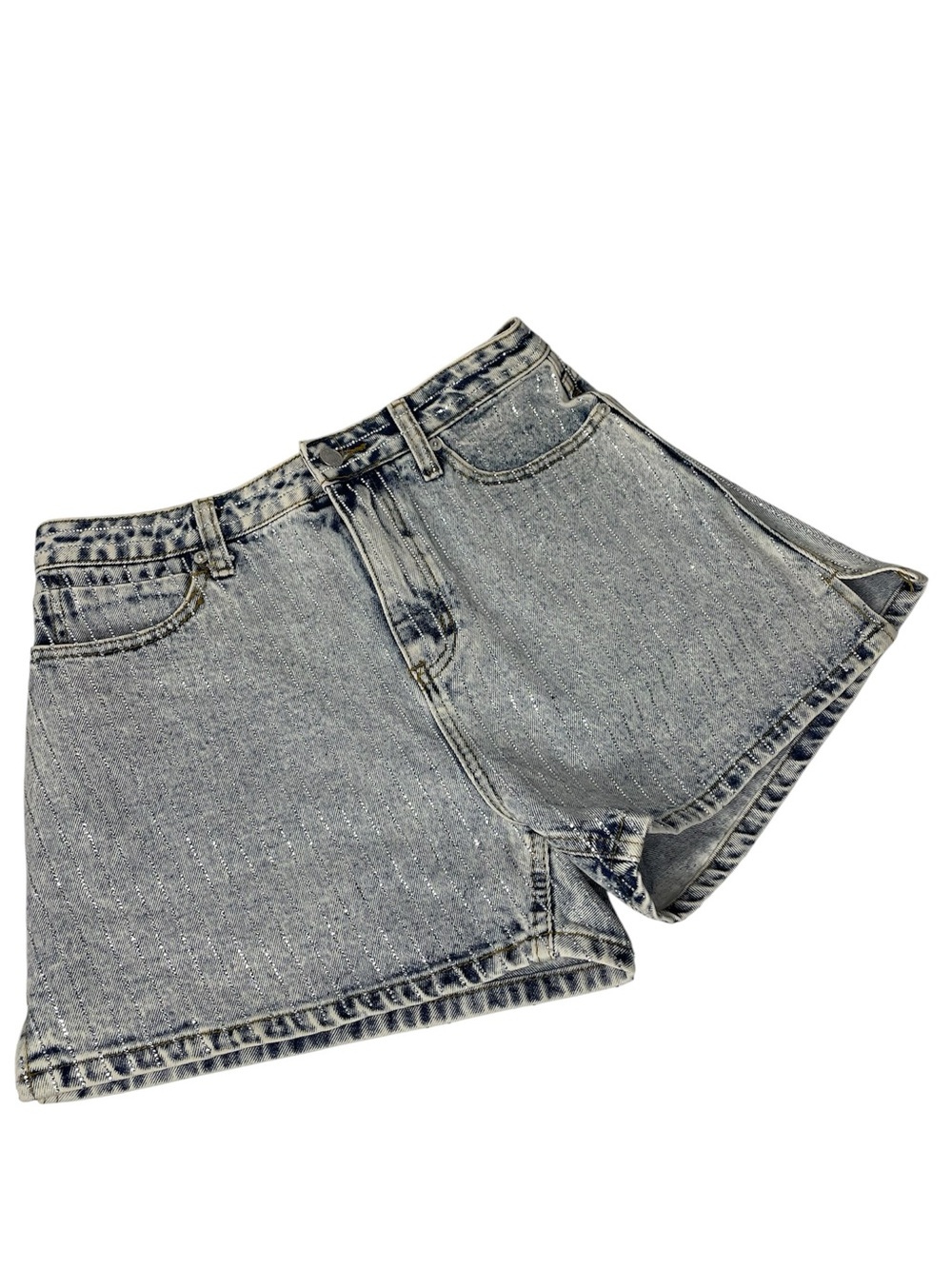 Blue B. Denim Shorts L Rhinestones Light Acid Wash NWT Jean Stripes Flat Front